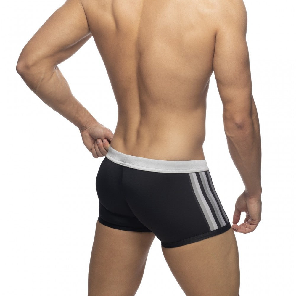 BLACK STRIPED SWIM TRUNK