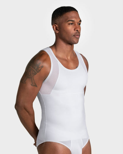STRETCH COTTON MODERATE COMPRESSION SHAPER TANK WITH MESH CUTOUTS